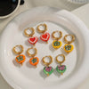 Fashion Heart Oil Drop Flower Earrings For Women Stainless Steel Electroplated Jewelry