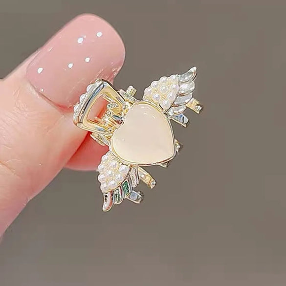 Fashion Heart Shape Bow Knot Alloy Plating Artificial Pearls Rhinestones Hair Claws 1 Piece