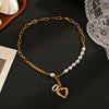 Fashion Heart Shape Stainless Steel Inlay Artificial Pearls Necklace