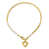 Fashion Heart Shape Stainless Steel Inlay Artificial Pearls Necklace
