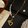 Fashion Heart Shape Stainless Steel Inlay Artificial Pearls Necklace