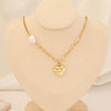 Fashion Heart Shape Stainless Steel Layered Necklaces Gold Plated Pearl Stainless Steel Necklaces 1 Piece