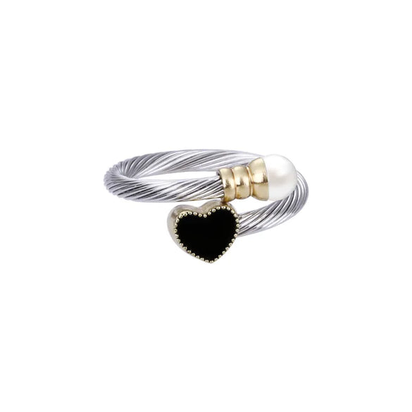 Fashion Heart Shape Stainless Steel Plating Artificial Pearls Bangle