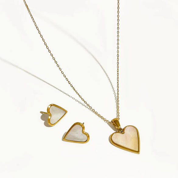 Wholesale Jewelry Fashion Heart Shape 304 Stainless Steel Shell 18K Gold Plated Plating Inlay Earrings Necklace