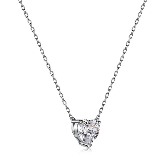 Fashion Heart Shape Sterling Silver Inlay Zircon Pendant Necklace 1 Piece