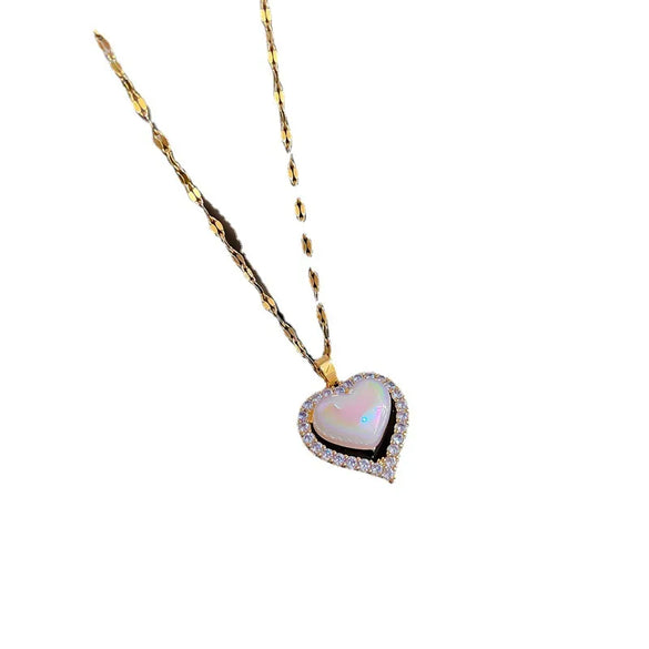 Fashion Heart Shape Titanium Steel Copper Plating Zircon Gold Plated Pendant Necklace