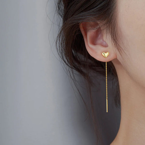 Fashion Heart Shape Titanium Steel Tassel Ear Line Ear Studs 1 Pair