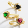 Fashion Heart Shaped Gemstone Ring Copper Gold Plated Micro Set Zircon Flower Design Adjustable Open Ring For Unisex