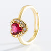 Fashion Heart Shaped Gemstone Ring Copper Gold Plated Micro Set Zircon Flower Design Adjustable Open Ring For Unisex