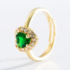 Fashion Heart Shaped Gemstone Ring Copper Gold Plated Micro Set Zircon Flower Design Adjustable Open Ring For Unisex