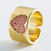 Fashion Heart Shaped Shell Open Ring In Copper With Gold Plated Finish And Micro Pave Zircon Geometric Adjustable Unisex Ring