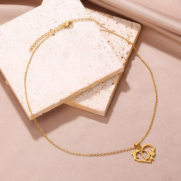 Fashion Heartshaped Hollow English Letter Stainless Steel Necklace With Electroplating Treatment