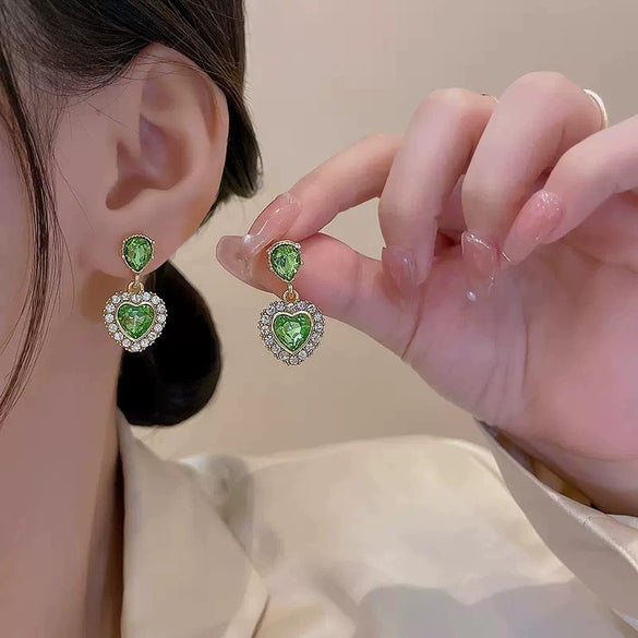 Fashion High End Female Alloy Earrings With Heart Shaped Design And Diamond Accents