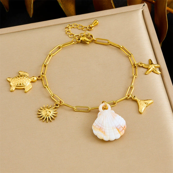 Fashion Highend Ocean Animal Zodiac Stainless Steel Goldplated Chain Bracelet