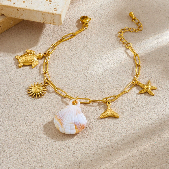 Fashion Highend Ocean Animal Zodiac Stainless Steel Goldplated Chain Bracelet