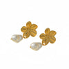 Fashion Highend Pearl Flower Stainless Steel 18K Gold Electroplated Women's Earrings Set