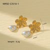 Fashion Highend Pearl Flower Stainless Steel 18K Gold Electroplated Women's Earrings Set