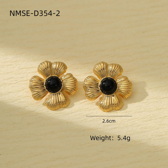 Fashion Highend Pearl Flower Stainless Steel 18K Gold Electroplated Women's Earrings Set