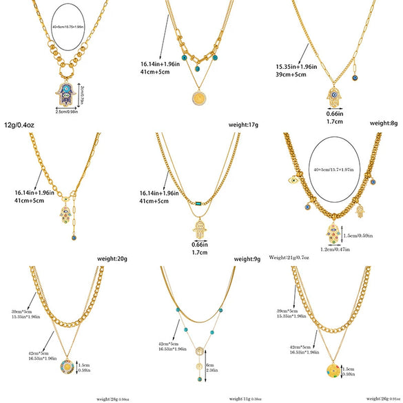 Fashion Highend Retro Doublelayered Goldplated Stainless Steel Palm Eye Pendant Necklace