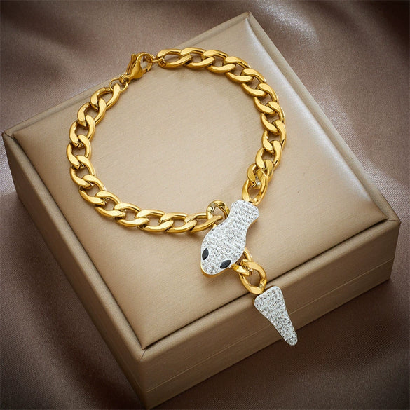 Fashion Highend Snake Head Tail Jewelry Bracelet Stainless Steel Animal Zodiac Electroplated For Women