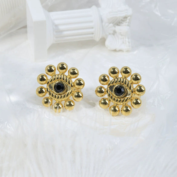 Fashion Highend Stainless Steel Electroplated Sunflower And Devil's Eye Ring For Unisex