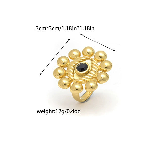 Fashion Highend Stainless Steel Electroplated Sunflower And Devil's Eye Ring For Unisex