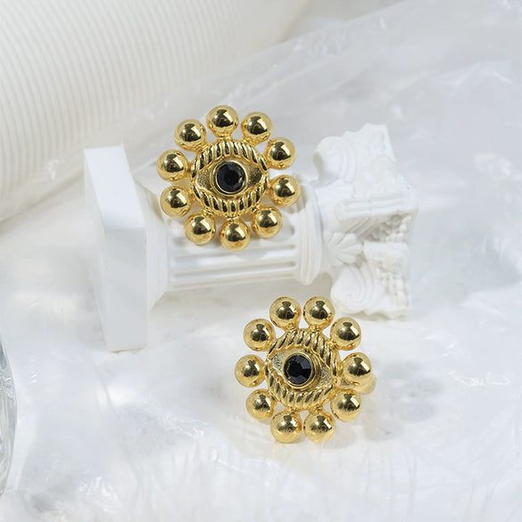 Fashion Highend Stainless Steel Electroplated Sunflower And Devil's Eye Ring For Unisex