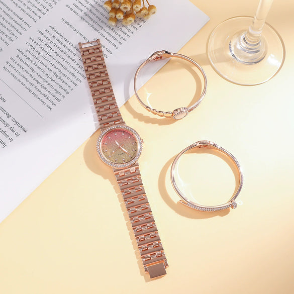 Fashion Highend Women's Alloy And Stainless Steel Waterproof Chain Watch With Round Dial