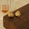 Fashion Highgrade Stainless Steel Flower Pattern Earrings With Diamond Design And Rose Gold Inlaid Zircon