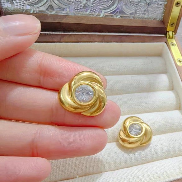 Fashion Highgrade Stainless Steel Flower Pattern Earrings With Diamond Design And Rose Gold Inlaid Zircon