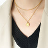 Fashion Hip Hop Double Chain Necklace With Geometric Queen Portrait Round Oval Pendant Electroplated Titanium Steel Jewelry For Women