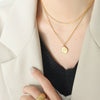 Fashion Hip Hop Double Chain Necklace With Geometric Queen Portrait Round Oval Pendant Electroplated Titanium Steel Jewelry For Women