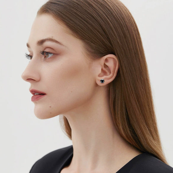 Fashion Hiphop Geometric 925 Silver 18K Gold Plated Earrings With Black Moussan Diamond Unisex