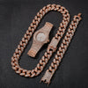 Fashion Hiphop Style Alloy And Stainless Steel Rectangle Dial Watch Bracelet Necklace Set