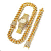 Fashion Hiphop Style Alloy And Stainless Steel Rectangle Dial Watch Bracelet Necklace Set