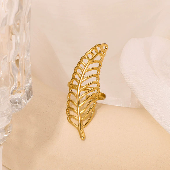 Fashion Hollow Asymmetric Blade Stainless Steel Ring With Twisted Line Cold Wind Personality Leaves Wave Geometric Pattern Electroplating For Women And Unisex