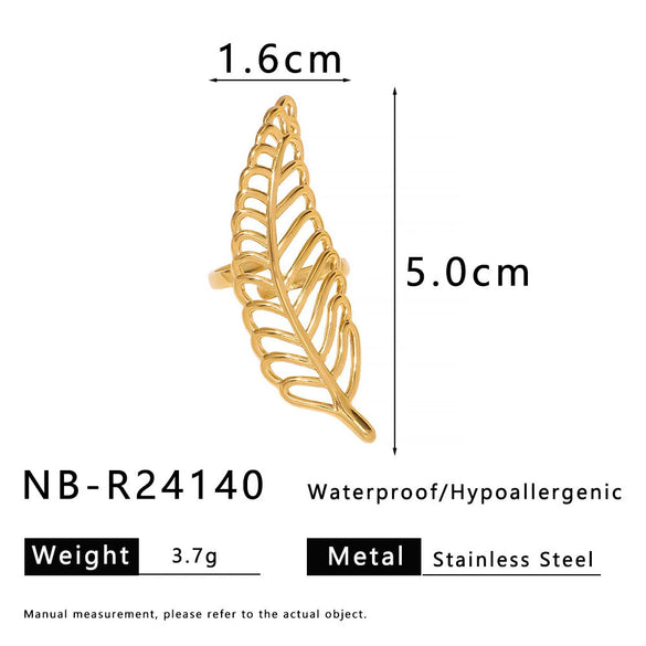 Fashion Hollow Asymmetric Blade Stainless Steel Ring With Twisted Line Cold Wind Personality Leaves Wave Geometric Pattern Electroplating For Women And Unisex