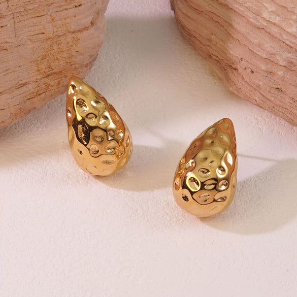 Fashion Hollow Dropshaped Stainless Steel Earrings Plated With Gold Minimalist Style