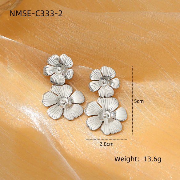 Fashion Hollow Flower Titanium Steel And Stainless Steel Earrings Vacuum Plated With 18K Gold