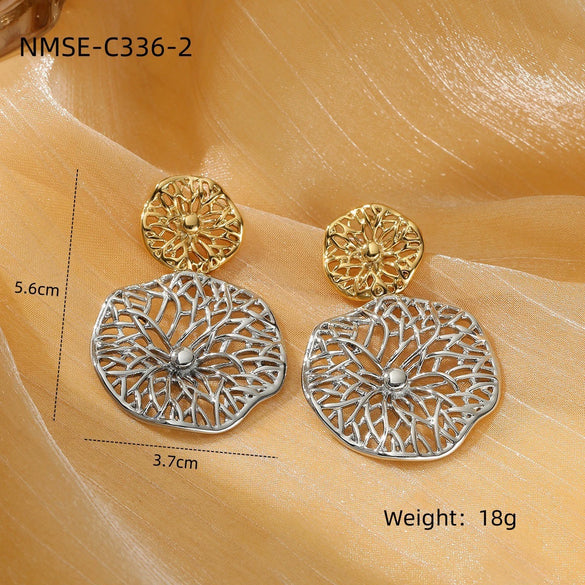Fashion Hollow Flower Titanium Steel And Stainless Steel Earrings Vacuum Plated With 18K Gold