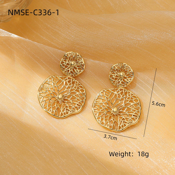 Fashion Hollow Flower Titanium Steel And Stainless Steel Earrings Vacuum Plated With 18K Gold