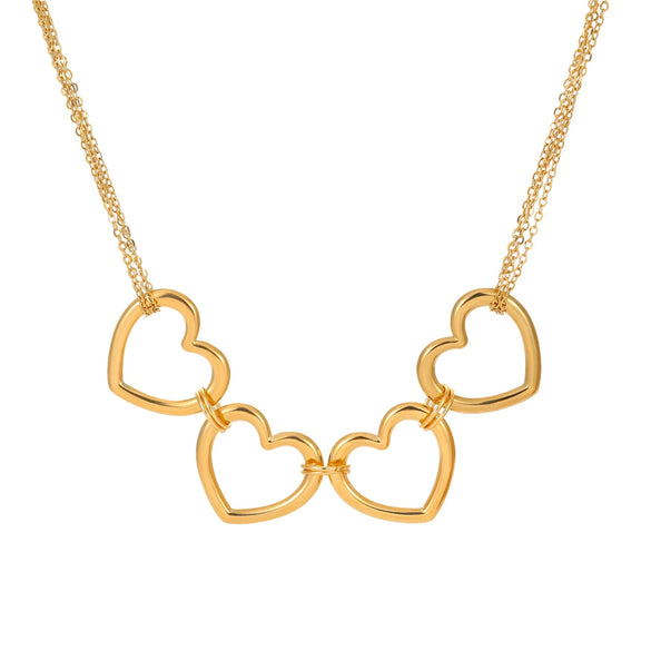 Fashion Hollow Heart And Geometric Pendant Necklace Stainless Steel 18K Gold Plated