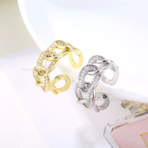 Fashion Hollow U Shaped Adjustable Open Ring Environmental Copper Zircon Natural Style Unisex Jewelry