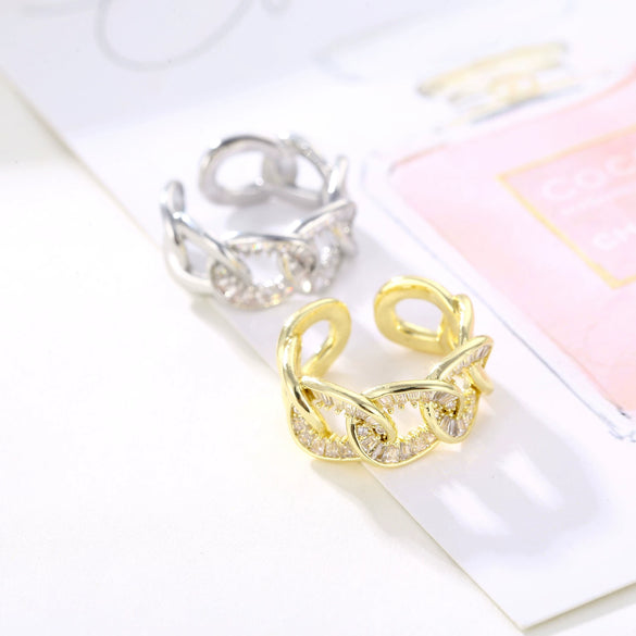 Fashion Hollow U Shaped Adjustable Open Ring Environmental Copper Zircon Natural Style Unisex Jewelry
