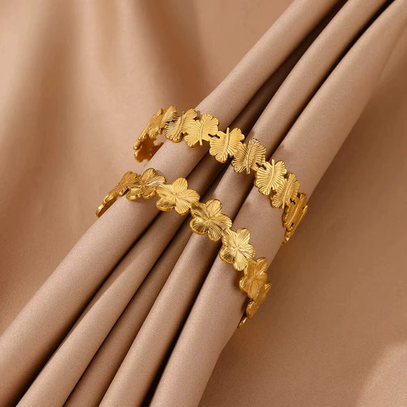 Fashion Hot Flower Stainless Steel Open Bracelet With Exaggerated Hollow Flower Leaves And Electroplating Treatment