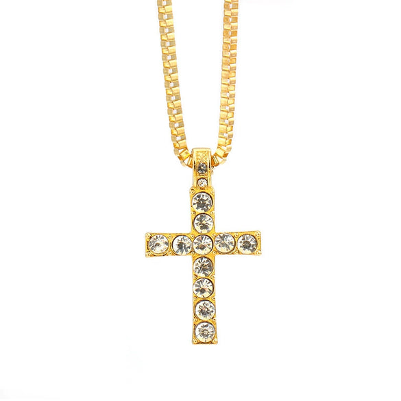 Fashion Hot Gold Plated Diamond Cross Necklace Personality Cross Jewelry Wholesale Factory Price Direct Sales