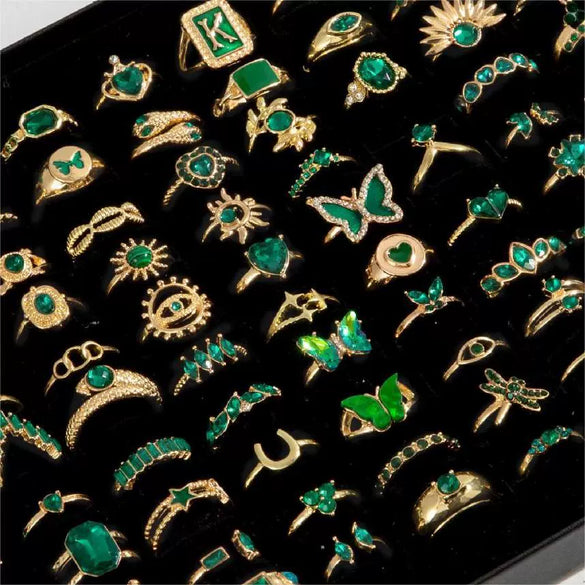 Fashion Imitation Emerald Snake Eye And Oil Butterfly Turtle Ring For Women Alloy Electroplated