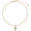 Fashion Imitation Pearl Bead Chain Necklace With Retro Cross Pendant Handmade Geometric Fairy Style Jewelry For Women