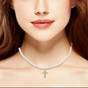 Fashion Imitation Pearl Bead Chain Necklace With Retro Cross Pendant Handmade Geometric Fairy Style Jewelry For Women
