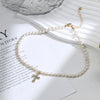 Fashion Imitation Pearl Bead Chain Necklace With Retro Cross Pendant Handmade Geometric Fairy Style Jewelry For Women